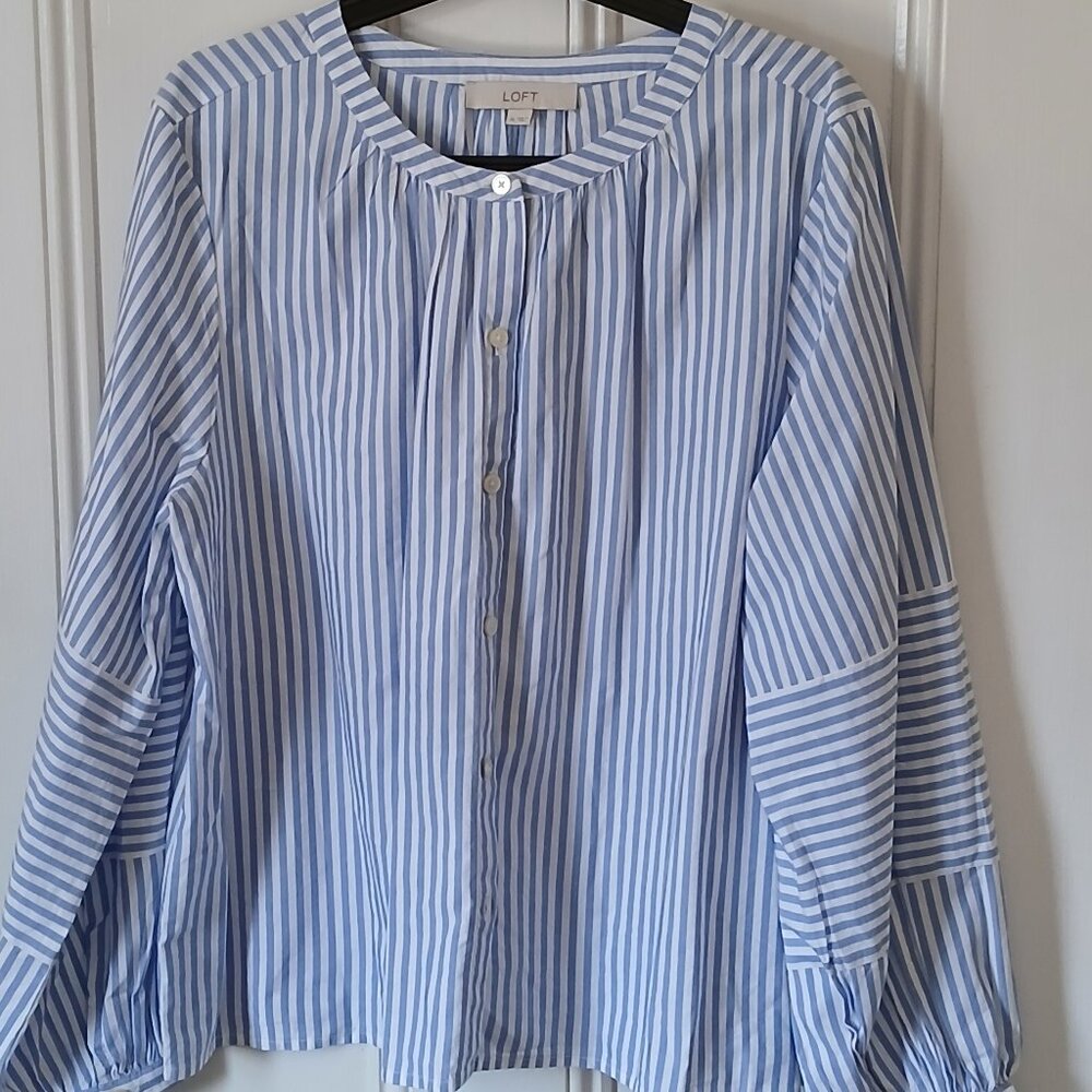 Loft blouse XL blouson sleeves blue & white striped. Never worn new without tags